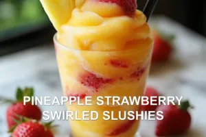 PINEAPPLE STRAWBERRY SWIRLED SLUSHIES centered hero view, clean and uncluttered