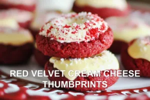 RED VELVET CREAM CHEESE THUMBPRINTS centered hero view, clean and uncluttered