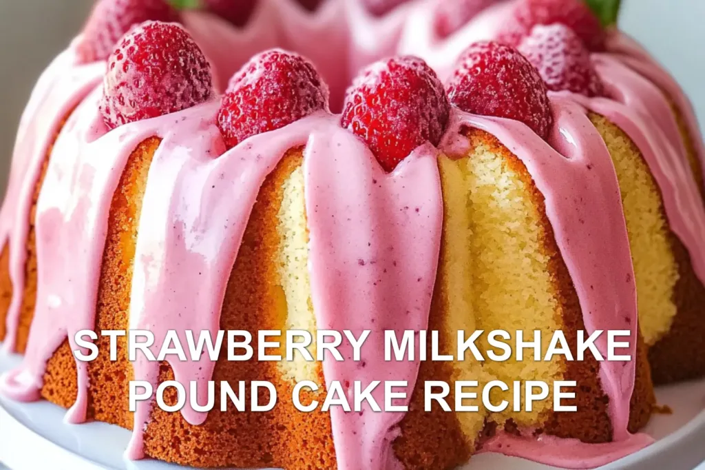STRAWBERRY MILKSHAKE POUND CAKE RECIPE centered hero view, clean and uncluttered