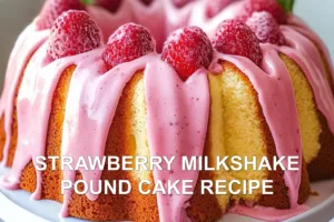STRAWBERRY MILKSHAKE POUND CAKE RECIPE centered hero view, clean and uncluttered