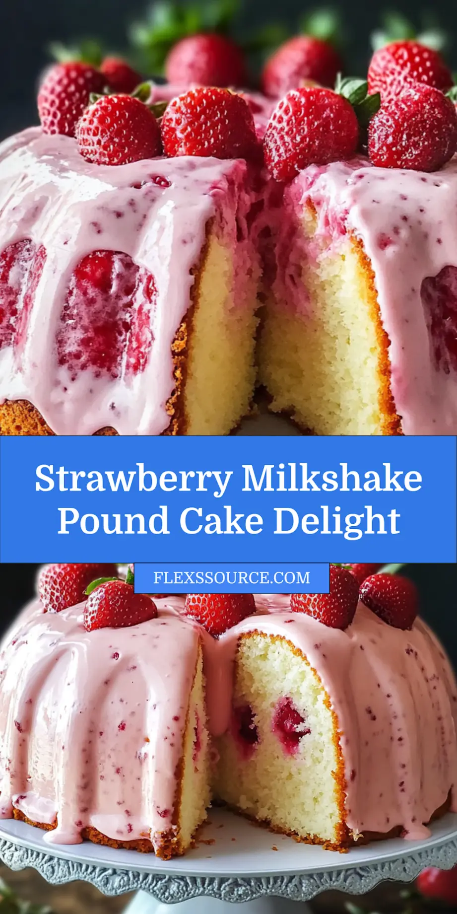 Strawberry Milkshake Pound Cake finished and ready to serve, clean and uncluttered