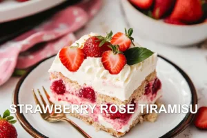 STRAWBERRY ROSE TIRAMISU centered hero view, clean and uncluttered