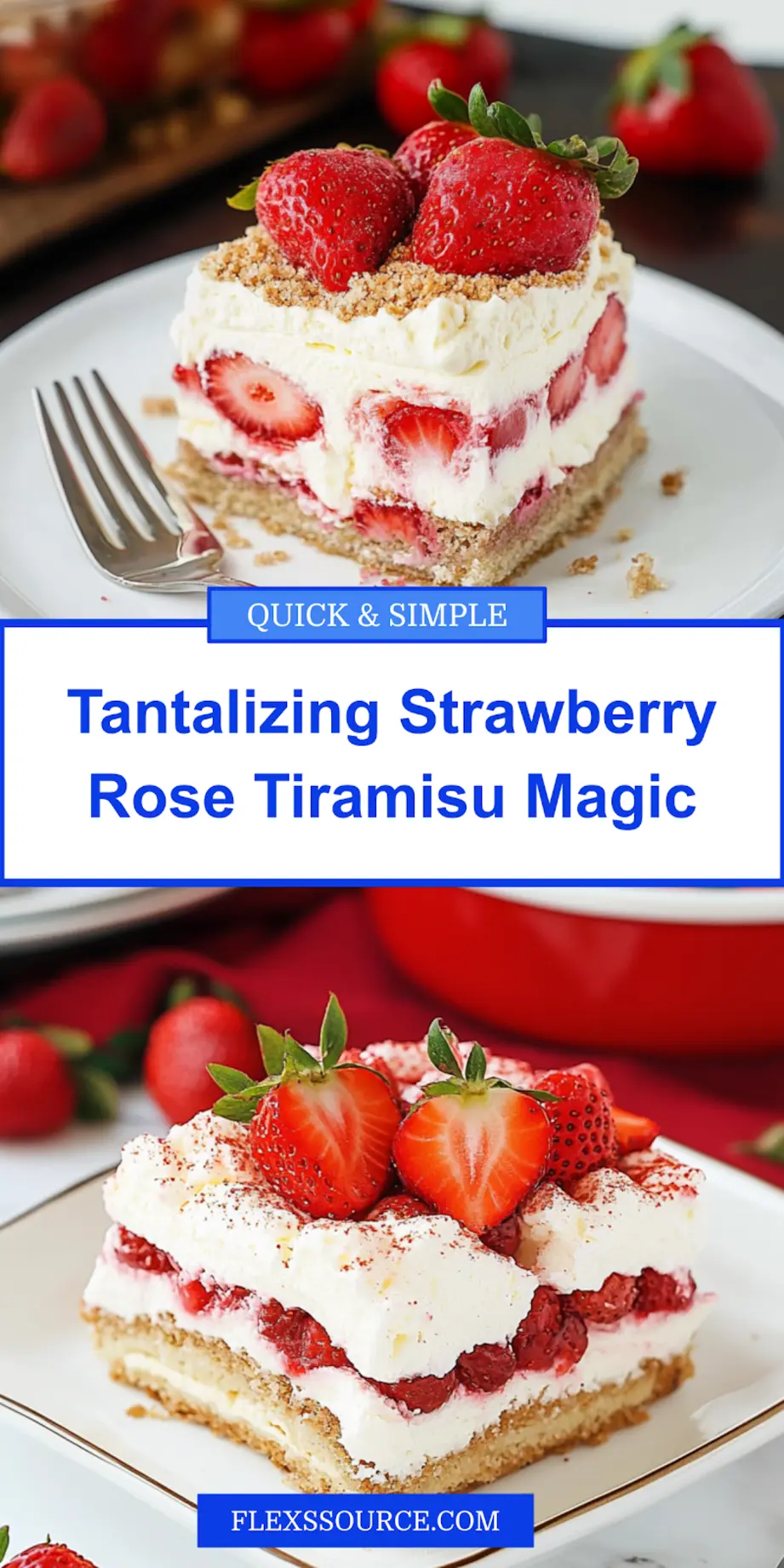 Strawberry Rose Tiramisu final plated dessert, elegantly presented