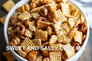 How to Make Sweet and Salty Chex Mix Quick and Easy SWEET AND SALTY CHEX MIX centered hero view, clean and uncluttered