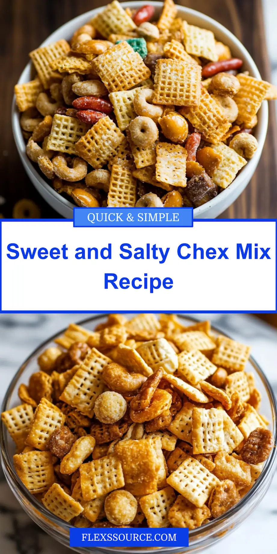 Sweet and salty Chex mix in a centered hero view, perfect for Pinterest