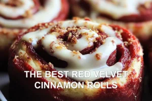 THE BEST RED VELVET CINNAMON ROLLS centered hero view, clean and uncluttered