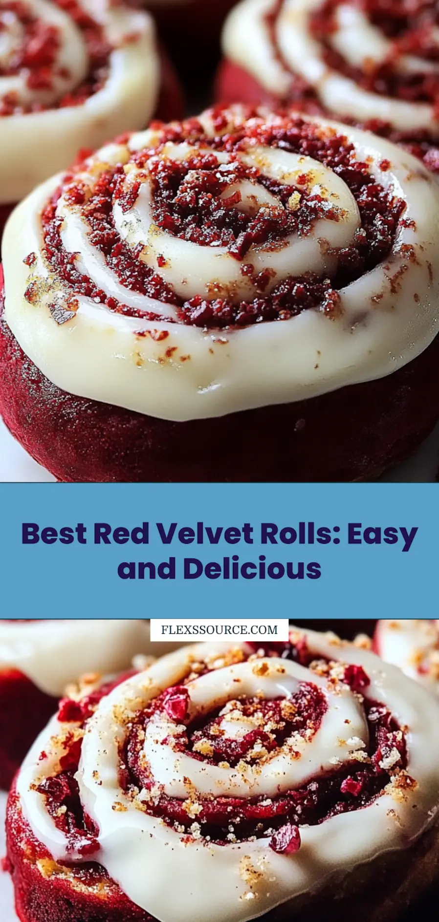 Discover The Best Red Velvet Cinnamon Rolls Today 4 THE BEST RED VELVET CINNAMON ROLLS centered hero view, clean and uncluttered_pin