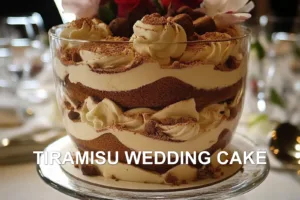 TIRAMISU WEDDING CAKE centered hero view, clean and uncluttered