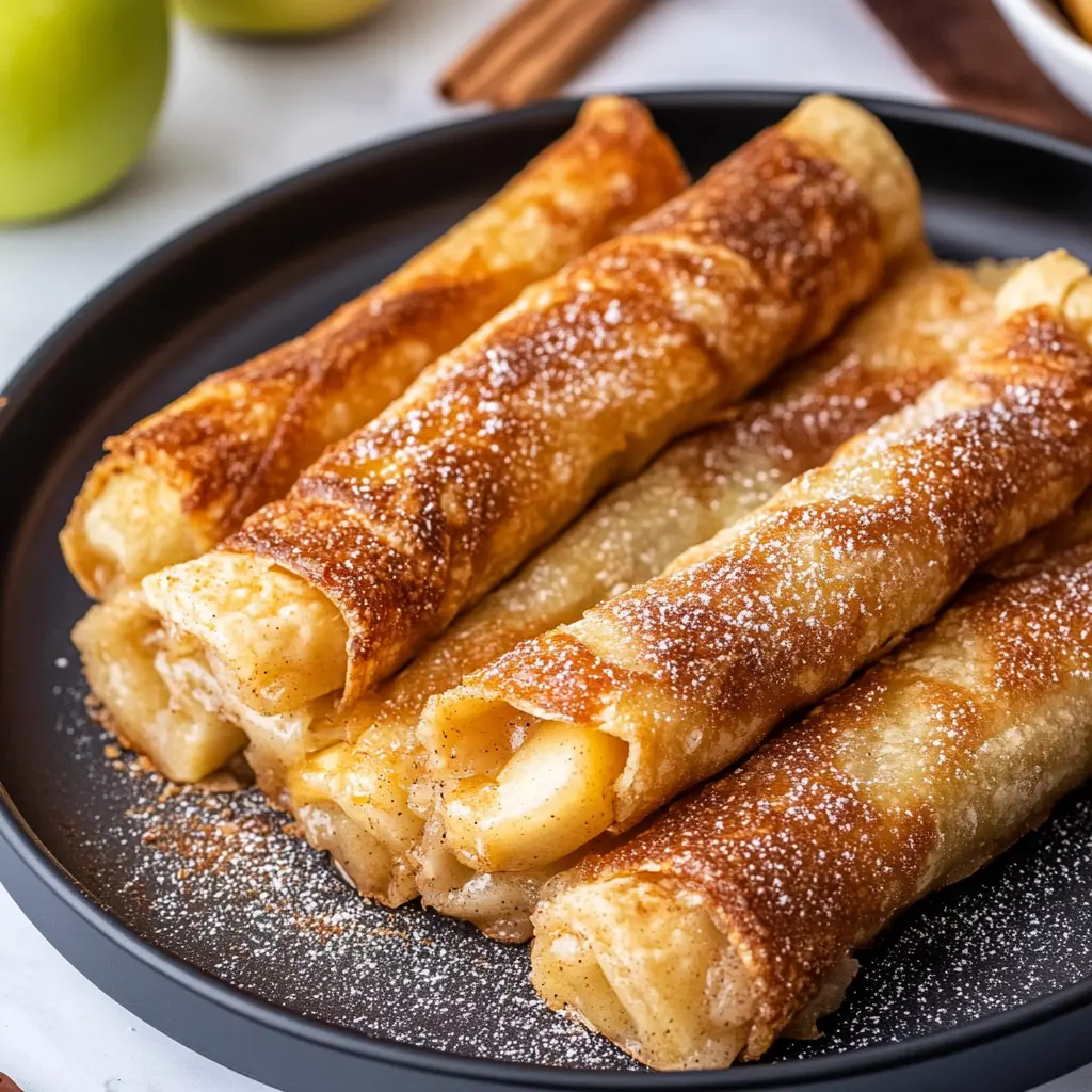 Air Fryer Apple Pie Taquitos Recipe Easy and Delicious 3 AIR FRYER APPLE PIE TAQUITOS centered hero view, clean and uncluttered