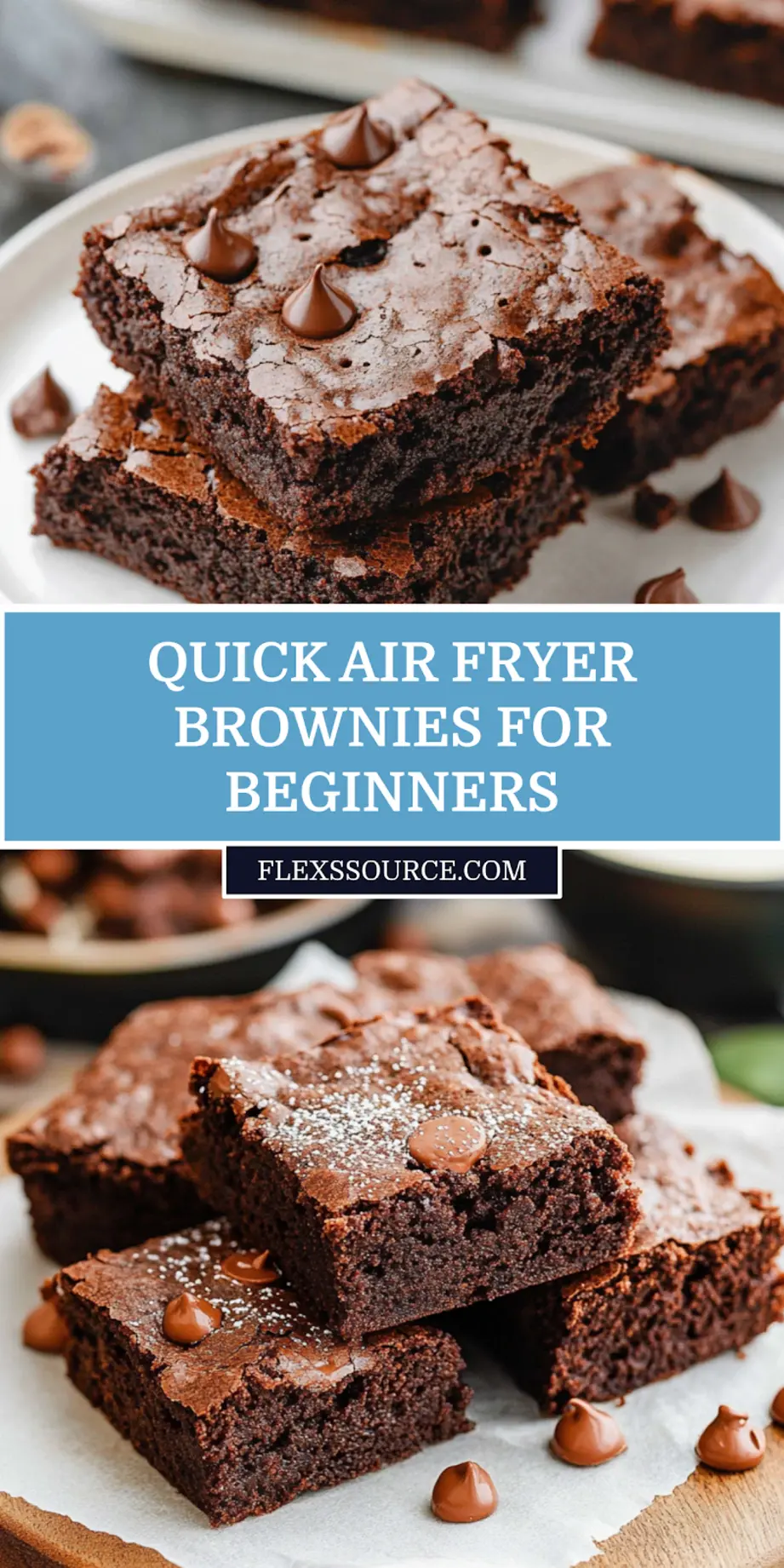 Air fryer brownies with fudgy center ready to serve