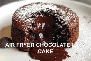 Air Fryer Chocolate Lava Cake Recipe Easy and Irresistible AIR FRYER CHOCOLATE LAVA CAKE centered hero view, clean and uncluttered