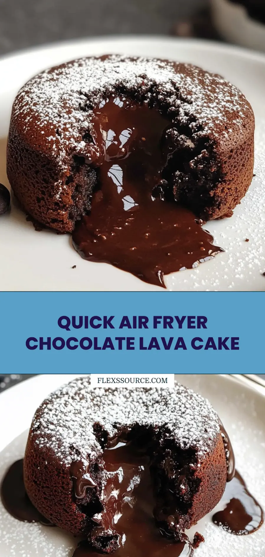 AIR FRYER CHOCOLATE LAVA CAKE centered hero view, clean and uncluttered