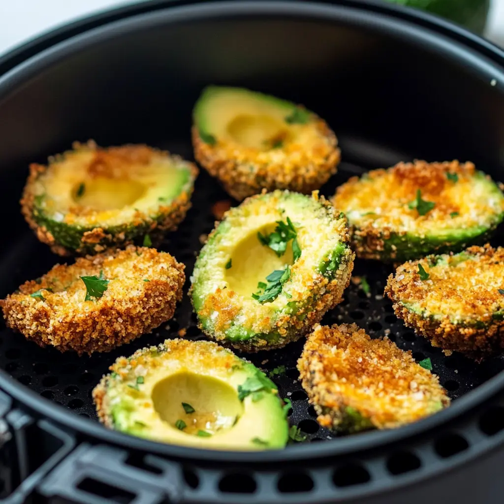 Air Fryer Fried Avocado Recipe Easy and Delicious 3 AIR FRYER FRIED AVOCADO centered hero view, clean and uncluttered