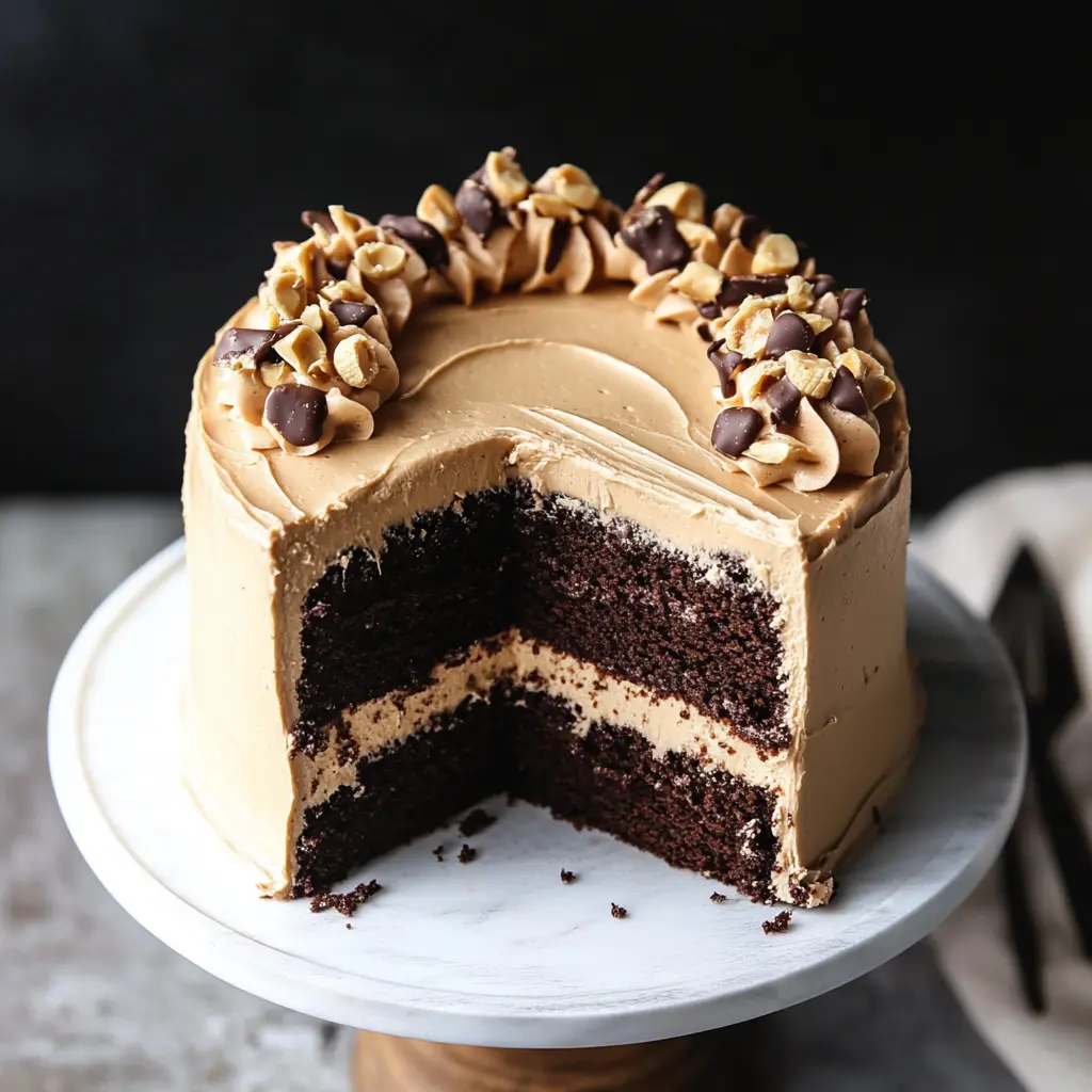 Chocolate Peanut Butter Cake Recipe Easy and Irresistible 3 Chocolate peanut butter cake with glossy ganache drip and Reese's cups on top