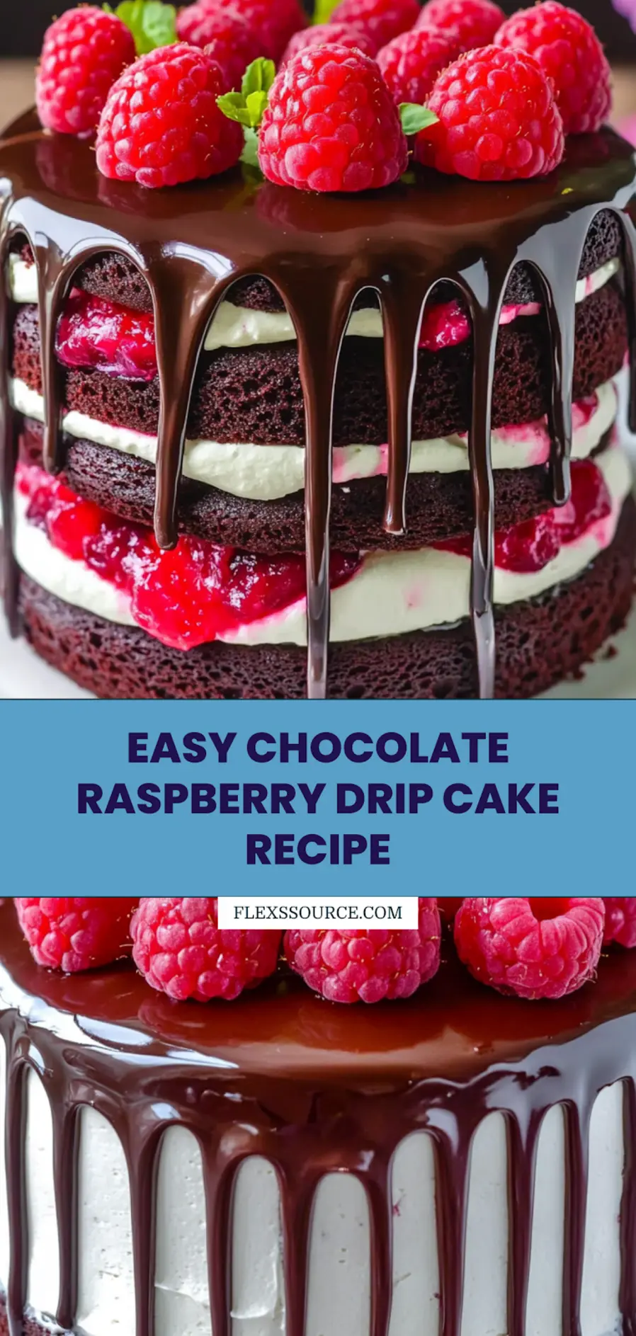 Chocolate Raspberry Drip Cake Recipe Easy and Delicious 4 CHOCOLATE RASPBERRY DRIP CAKE centered hero view, clean and uncluttered