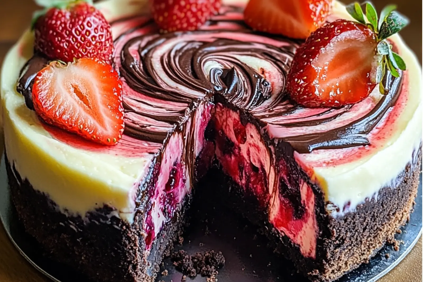 Easy Chocolate Strawberry Swirl Cheesecake Recipe