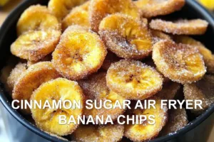 CINNAMON SUGAR AIR FRYER BANANA CHIPS centered hero view, clean and uncluttered