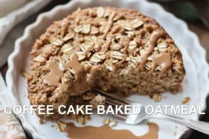 COFFEE CAKE BAKED OATMEAL centered hero view, clean and uncluttered