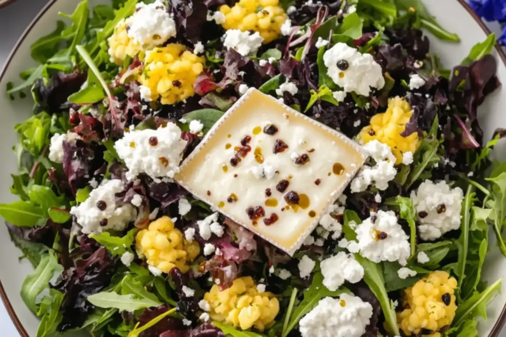 EASTER SPRING SALAD WITH GOAT CHEESE centered hero view, clean and uncluttered