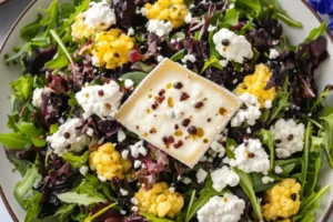 Easter Spring Salad with Goat Cheese Recipe Easy Fresh EASTER SPRING SALAD WITH GOAT CHEESE centered hero view, clean and uncluttered