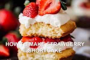 HOW TO MAKE STRAWBERRY SHORTCAKE centered hero view, clean and uncluttered