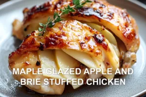 How to Make Perfect Maple Glazed Apple and Brie Stuffed Chicken MAPLE GLAZED APPLE AND BRIE STUFFED CHICKEN centered hero view, clean and uncluttered