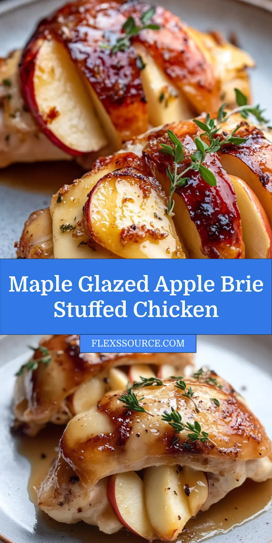 MAPLE GLAZED APPLE AND BRIE STUFFED CHICKEN centered hero view, clean and uncluttered