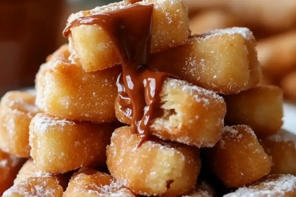 NUTTY CHURRO BITES WITH NUTELLA centered hero view, clean and uncluttered