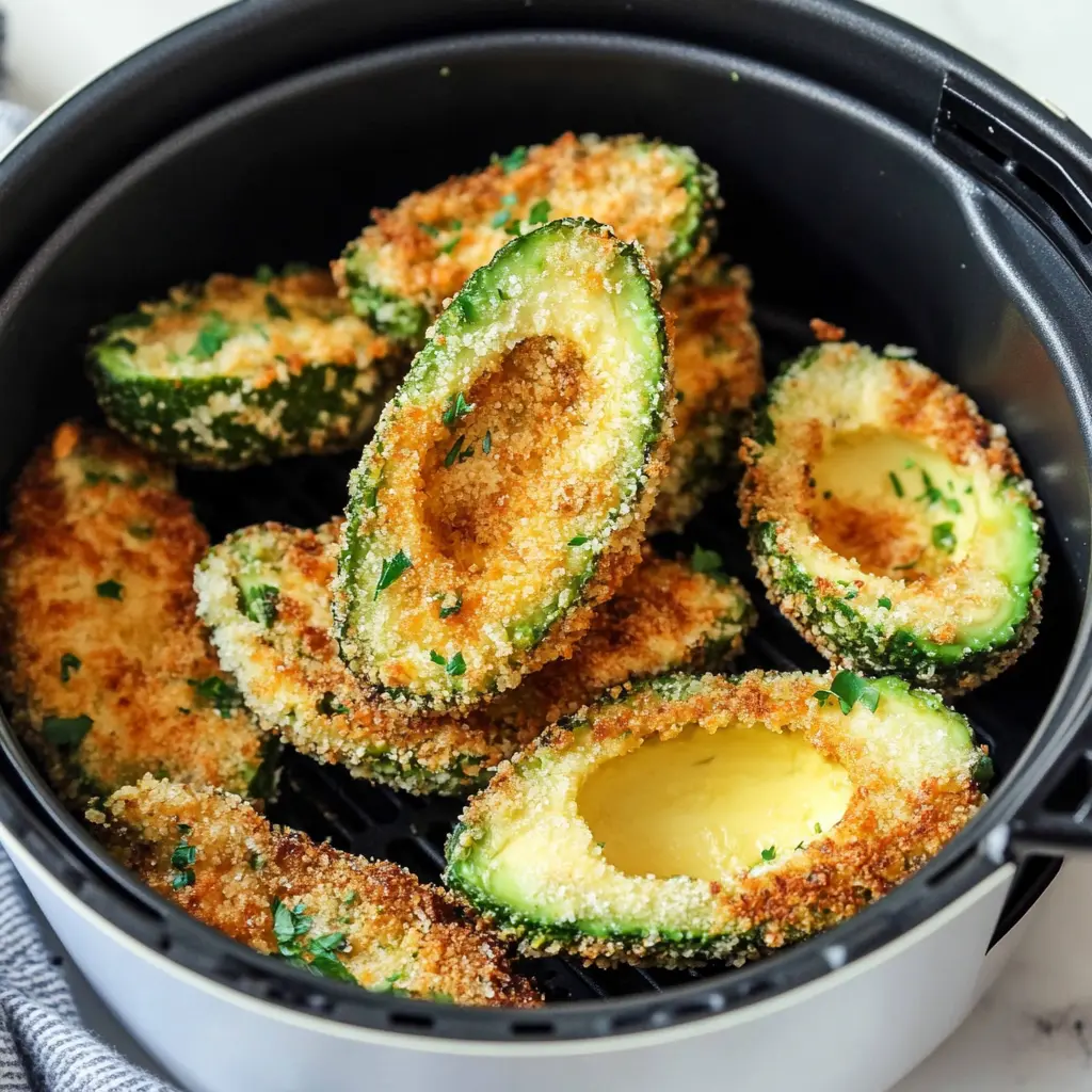 Air Fryer Fried Avocado Recipe Easy and Delicious 2 AIR FRYER FRIED AVOCADO centered hero view, clean and uncluttered