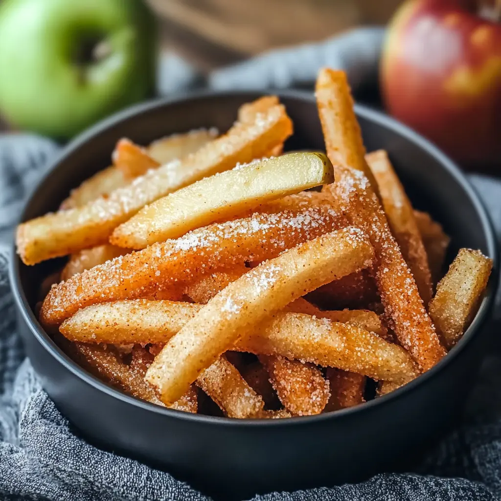 Crispy Air Fryer Apple Fries Recipe - Easy and Delicious 2 CRISPY AIR FRYER APPLE FRIES centered hero view, clean and uncluttered