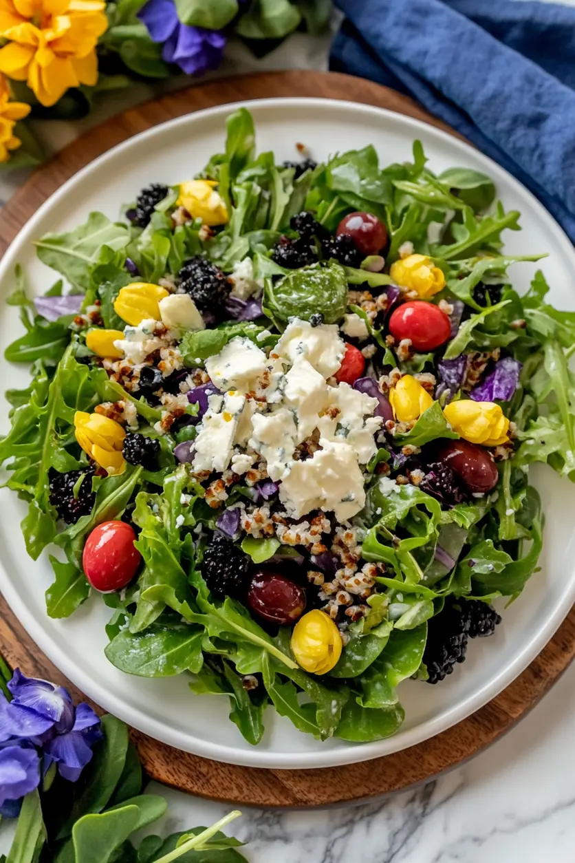 Easter Spring Salad with Goat Cheese Recipe Easy Fresh 2 EASTER SPRING SALAD WITH GOAT CHEESE centered hero view, clean and uncluttered