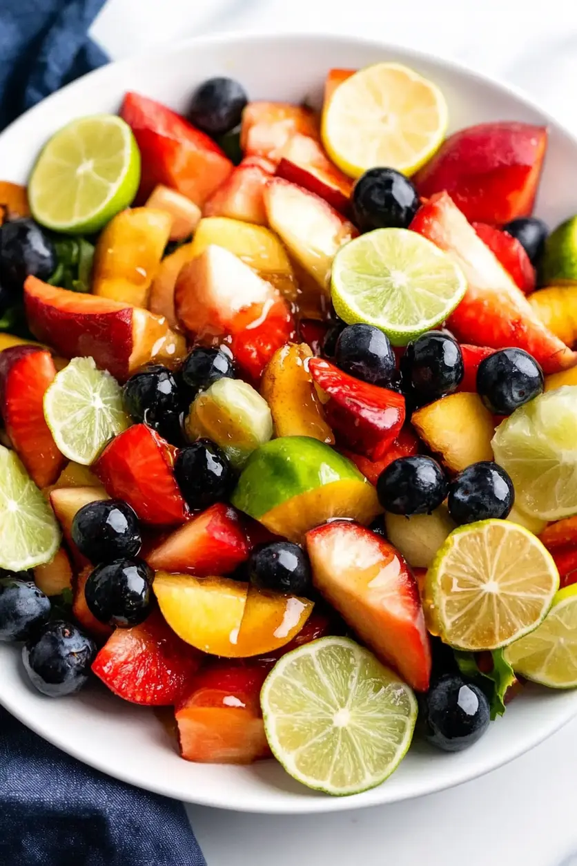 Best Fruit Salad with Honey Lime Dressing Recipe 2 FRUIT SALAD WITH HONEY LIME DRESSING centered hero view, clean and uncluttered