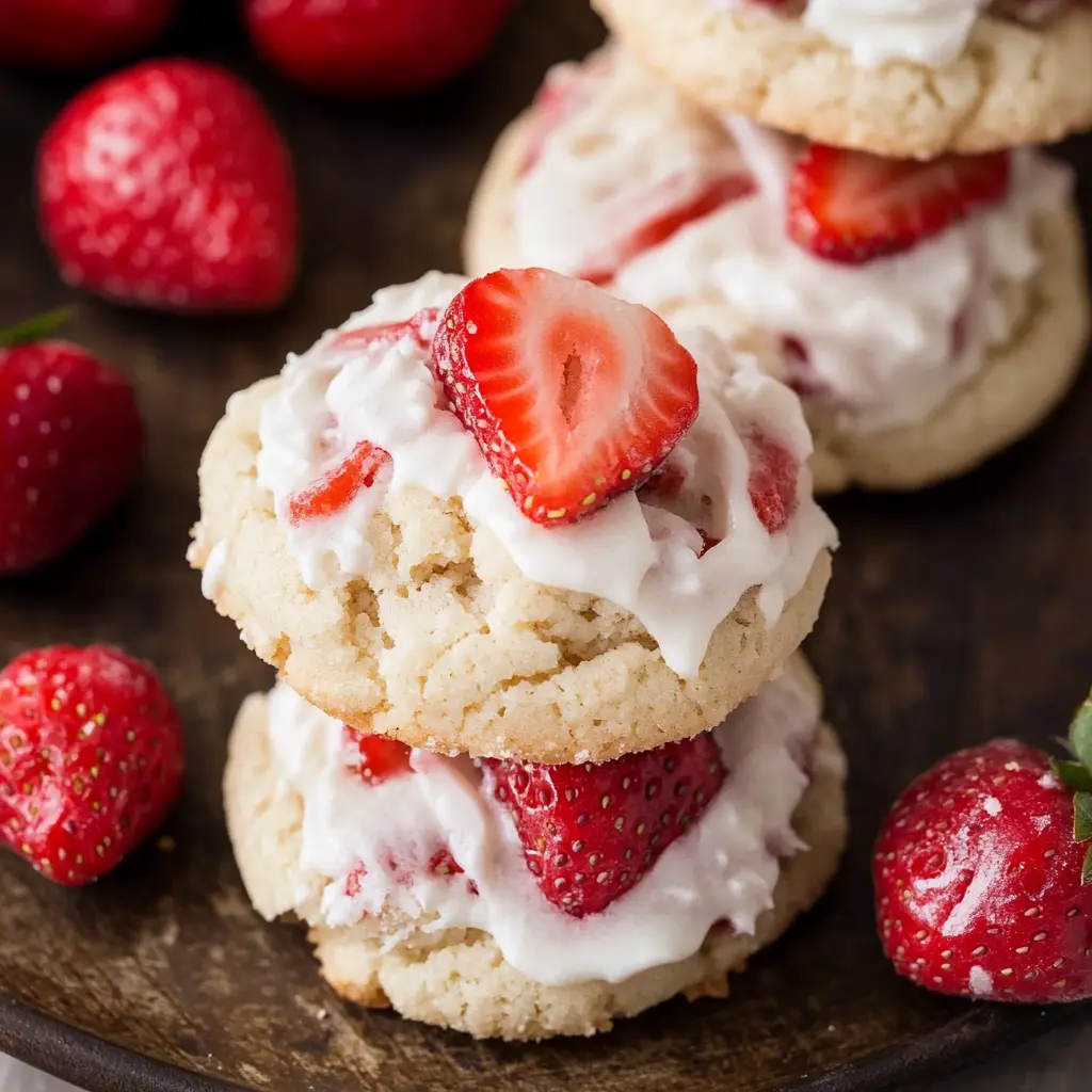 STRAWBERRY SHORTCAKE COOKIES centered hero view, clean and uncluttered