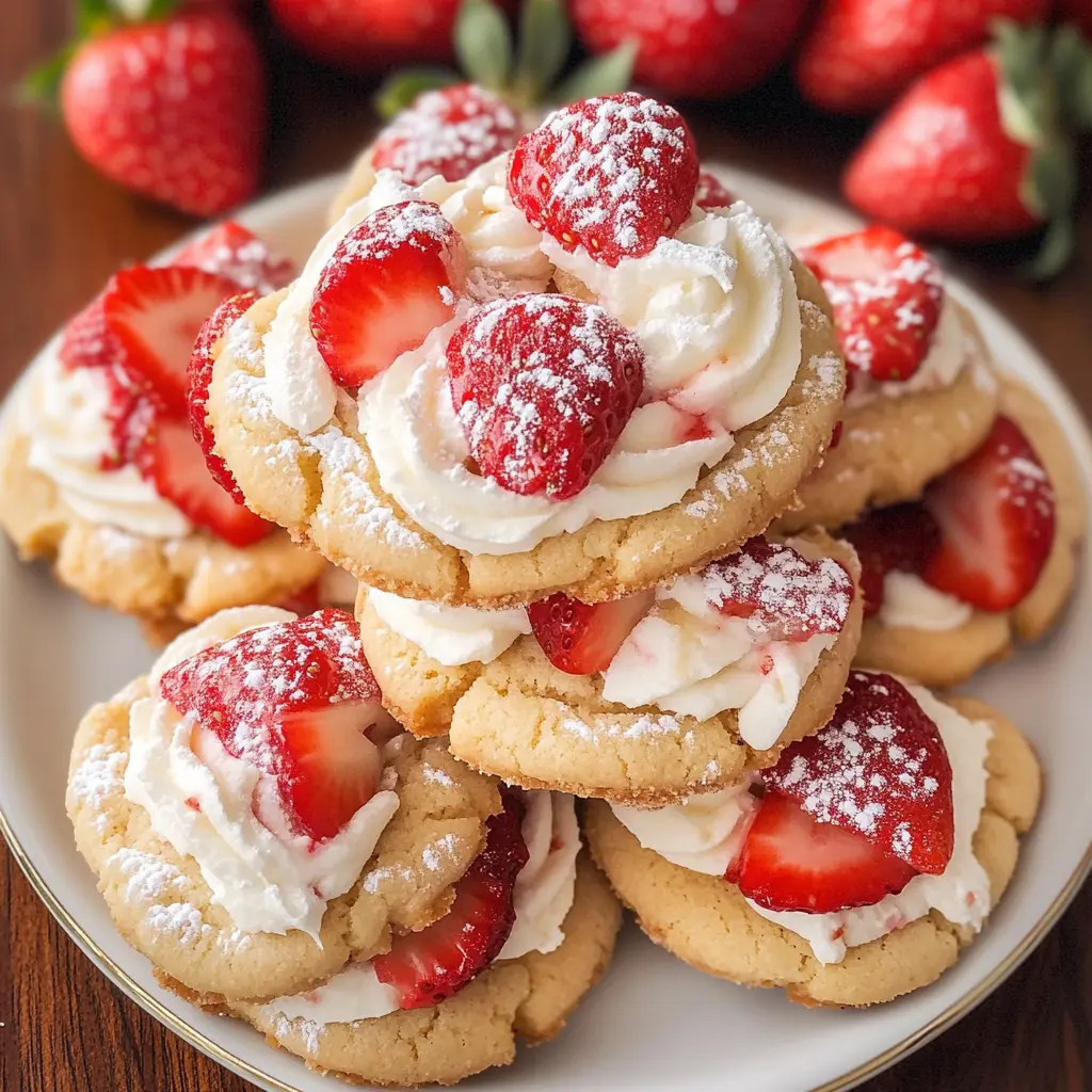 STRAWBERRY SHORTCAKE COOKIES centered hero view, clean and uncluttered