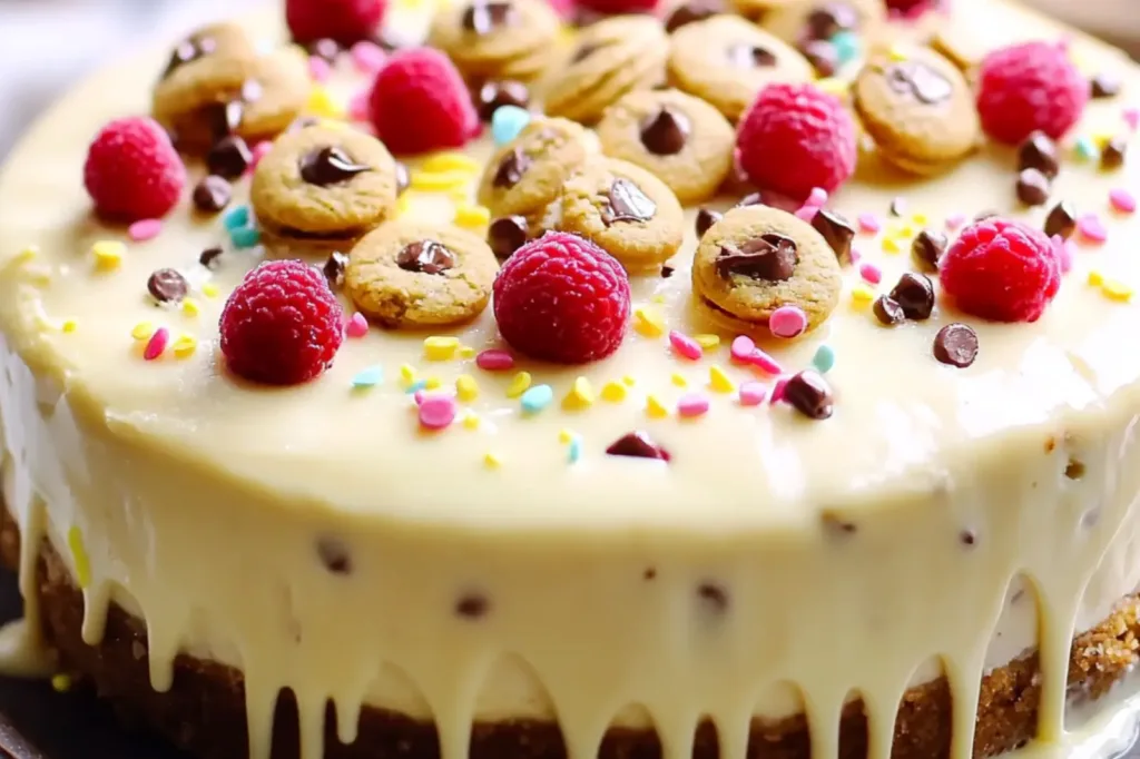 SUGAR COOKIE CHEESECAKE RECIPE centered hero view, clean and uncluttered