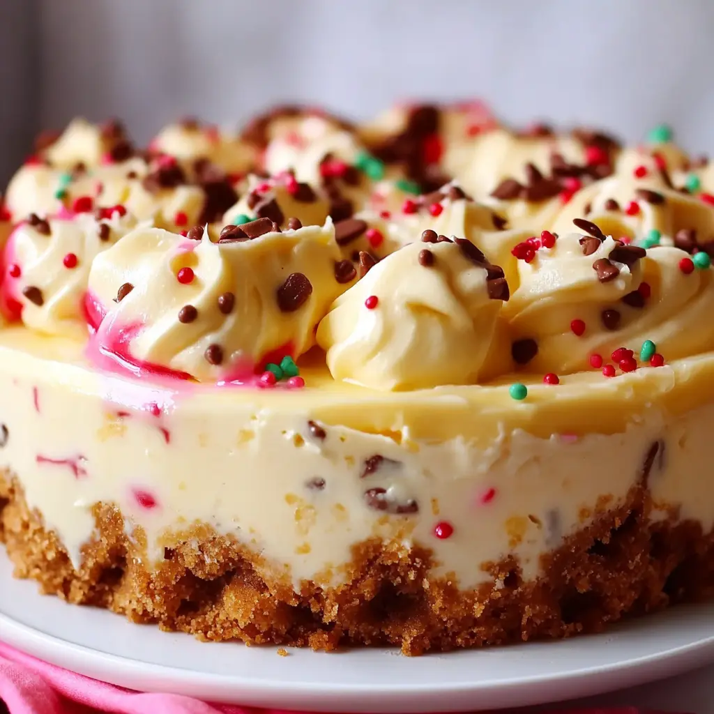 SUGAR COOKIE CHEESECAKE RECIPE centered hero view, clean and uncluttered