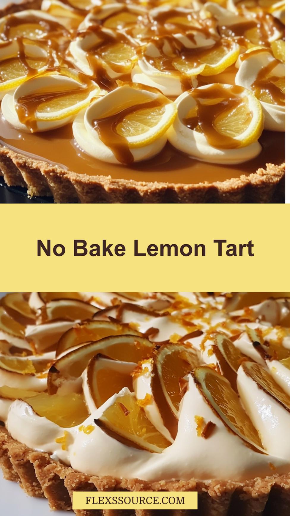 5 ingredient no bake lemon tart pinterest pin showing creamy lemon filling in graham cracker crust