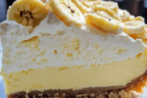 BANANA CREAM CHEESECAKE centered hero view, clean and uncluttered