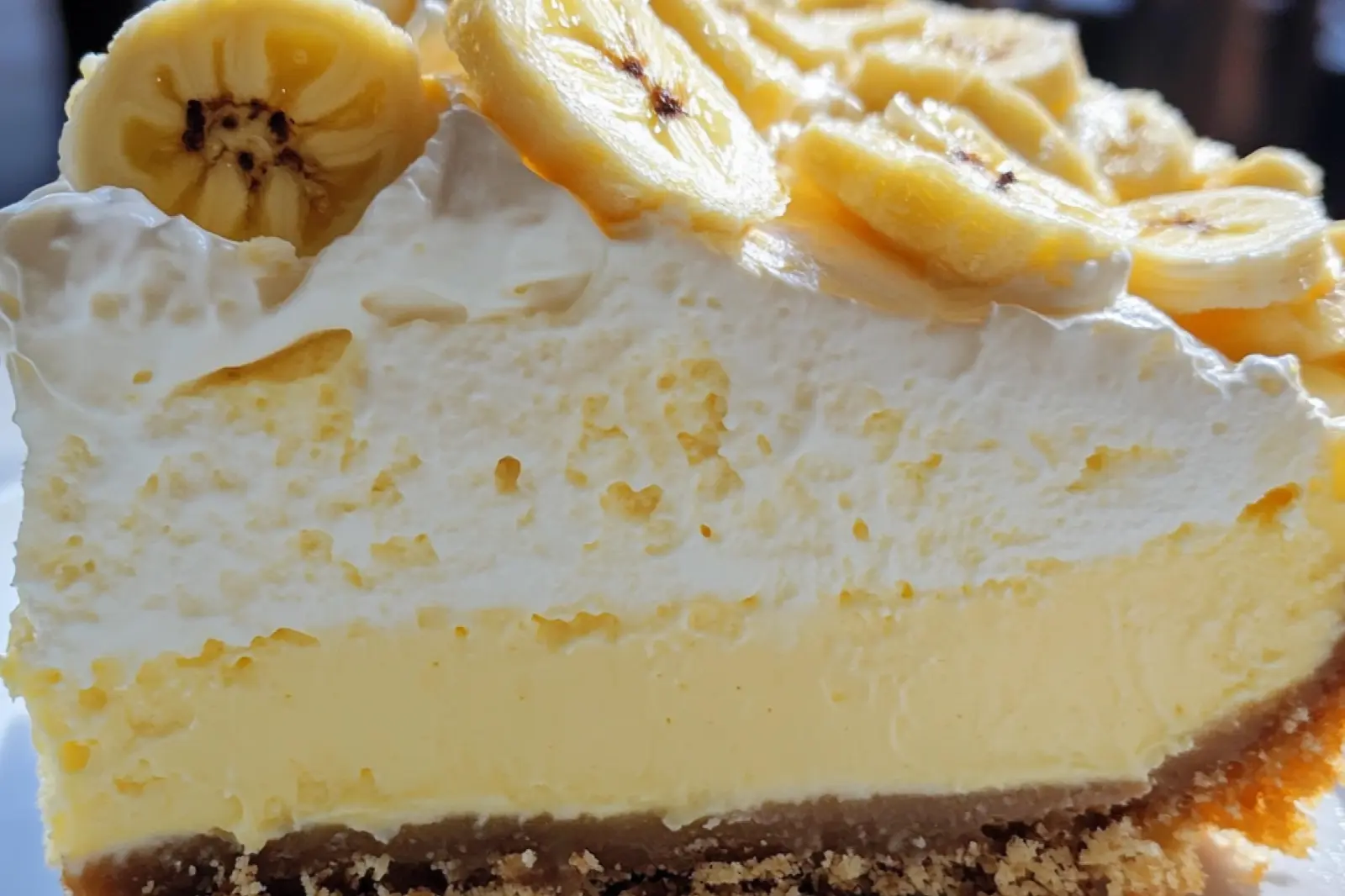 BANANA CREAM CHEESECAKE centered hero view, clean and uncluttered