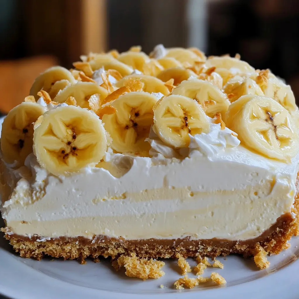 Banana Cream Cheesecake Recipe Easy Irresistible Homemade 3 BANANA CREAM CHEESECAKE centered hero view, clean and uncluttered