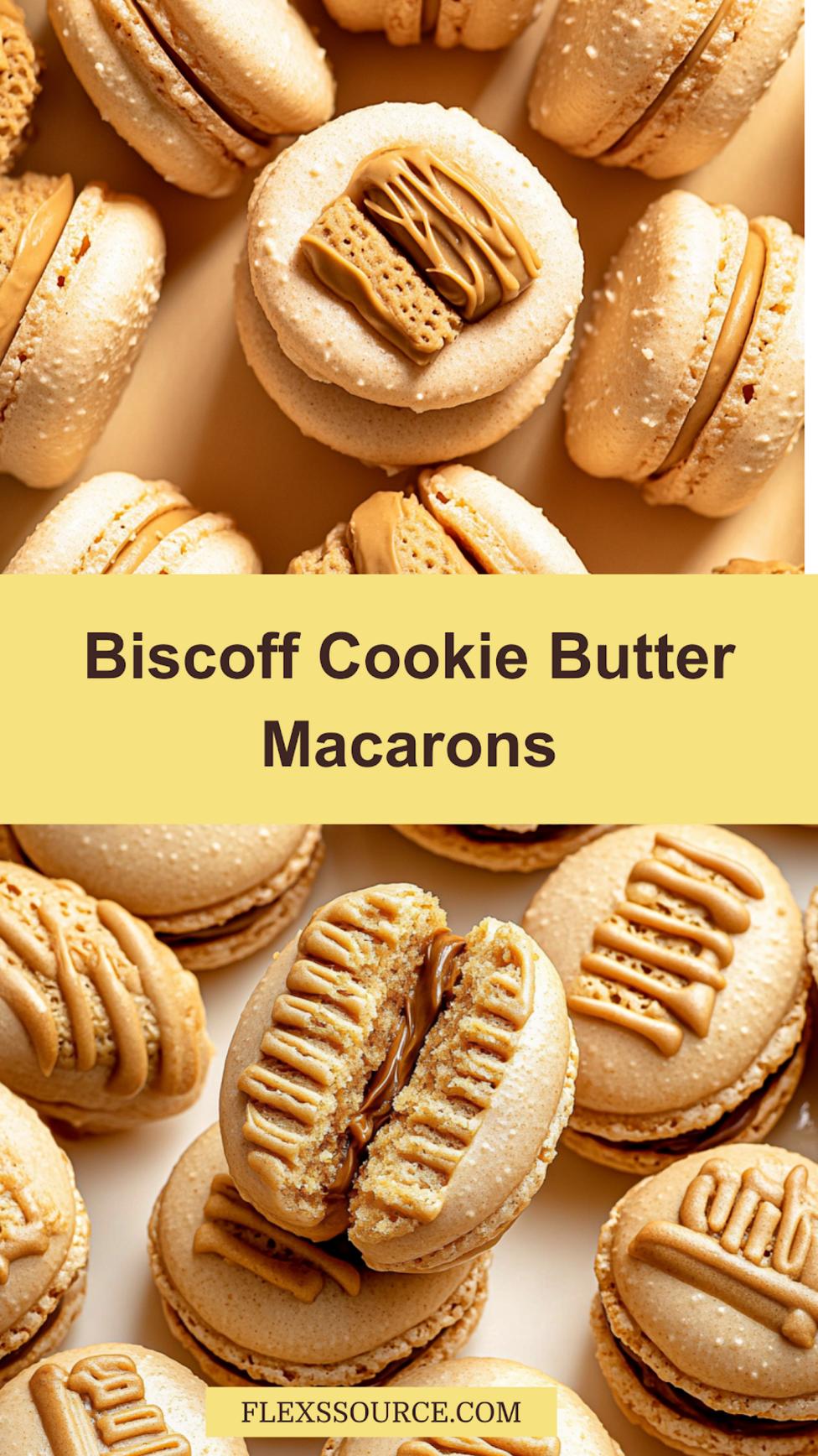 Biscoff Cookie Butter Macarons centered hero view, clean and uncluttered pin