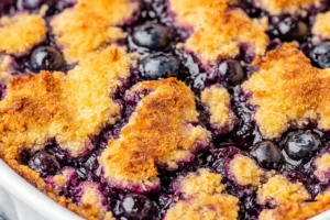 BLUEBERRY COBBLER centered hero view, clean and uncluttered
