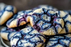 BLUEBERRY CRINKLE COOKIES centered hero view, clean and uncluttered