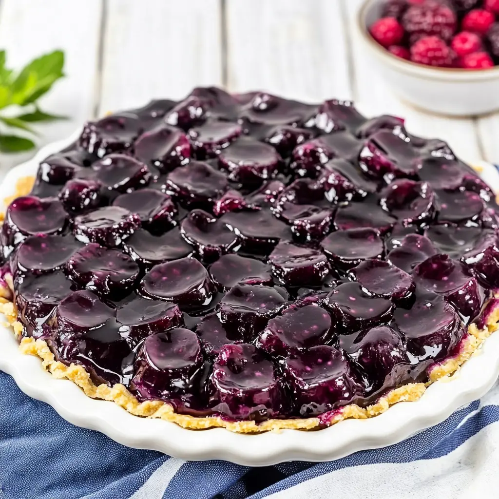 Blueberry Jell-O Pie with golden Oreo crust and glossy blueberry filling