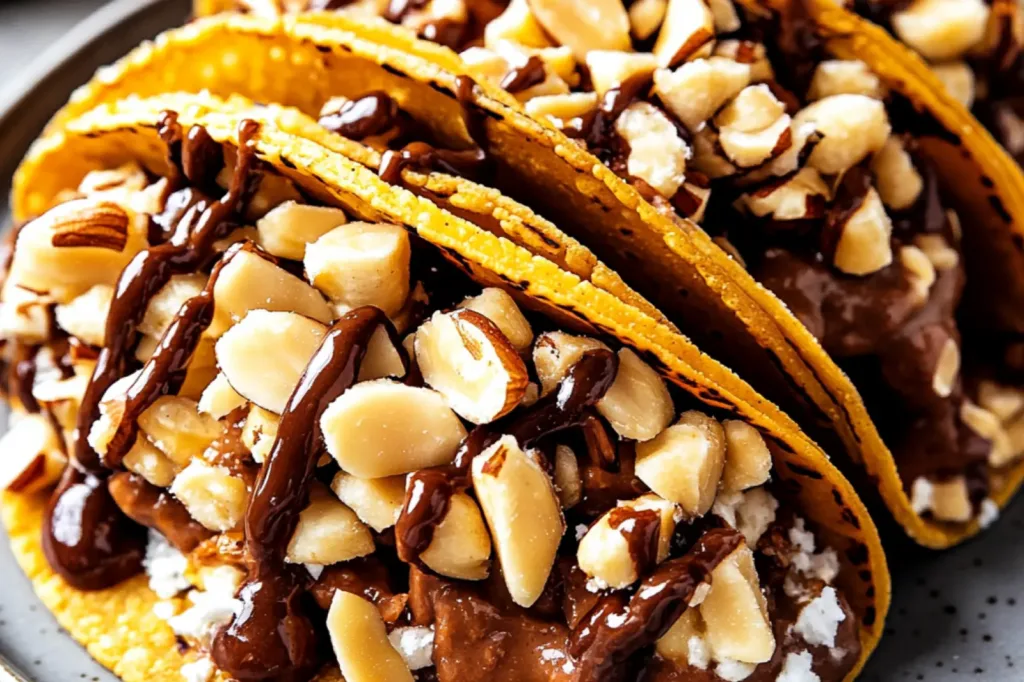 CARAMEL BANANA NUT TACOS centered hero view, clean and uncluttered