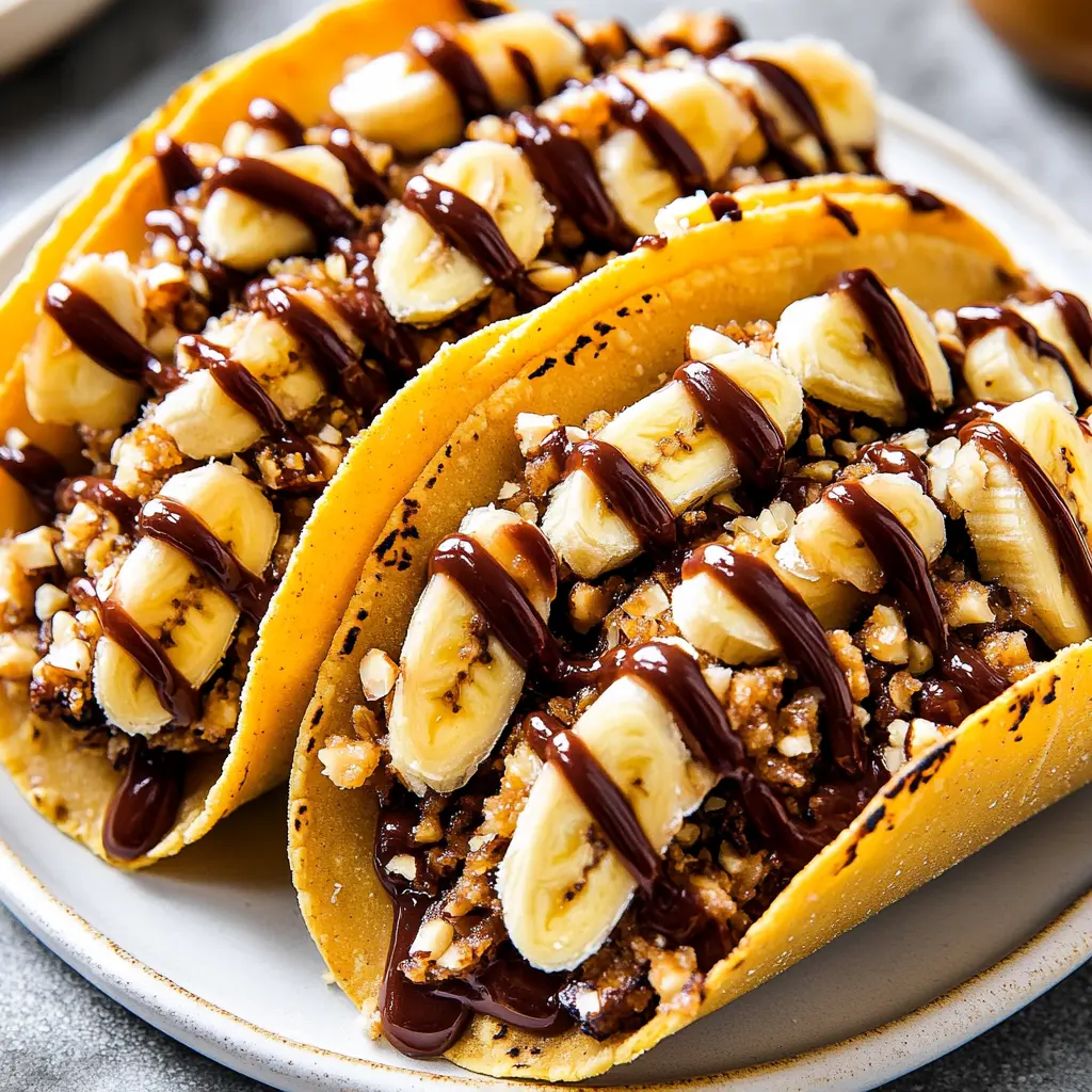 CARAMEL BANANA NUT TACOS centered hero view, clean and uncluttered