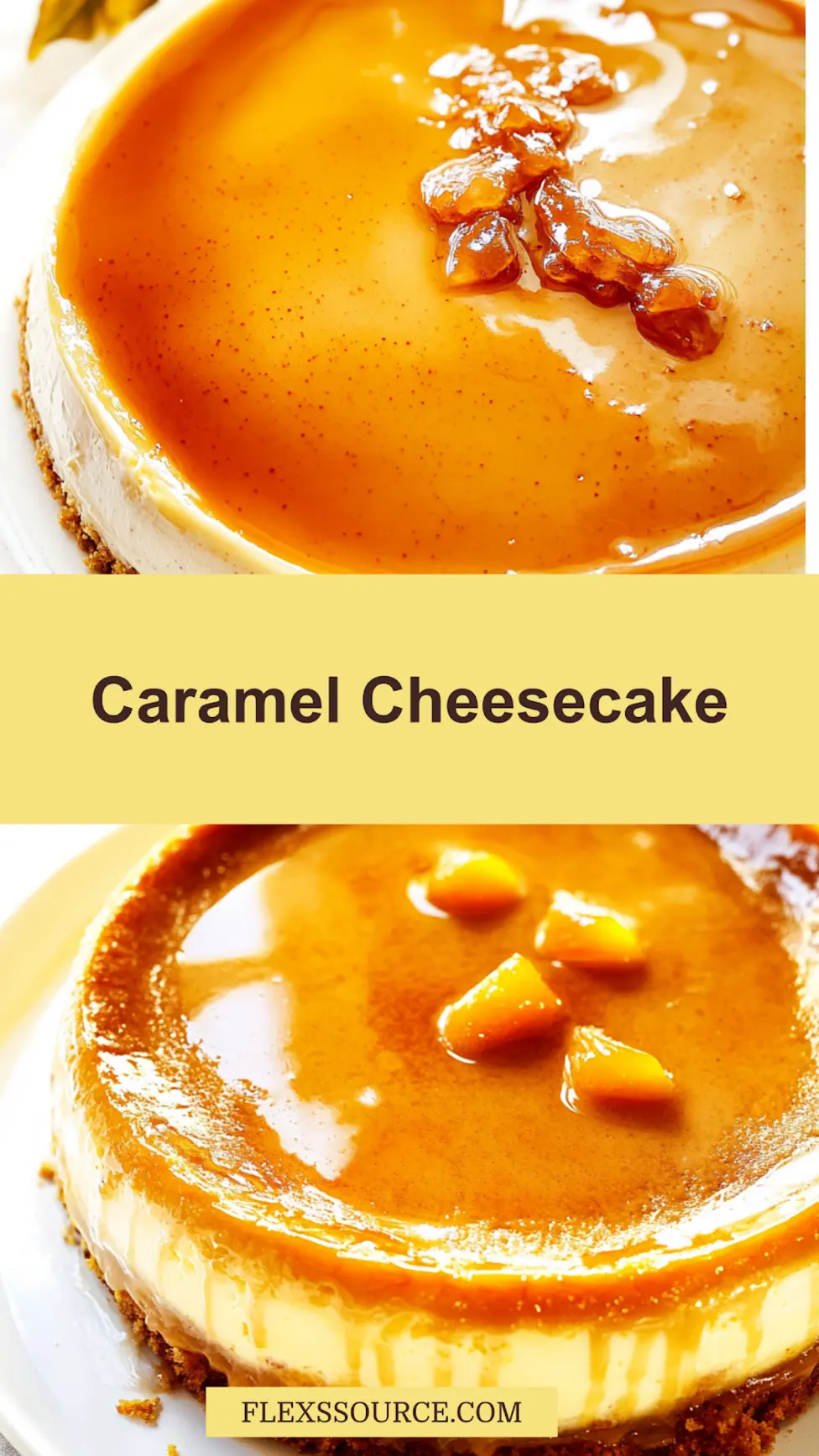 CARAMEL CHEESECAKE centered hero view, clean and uncluttered