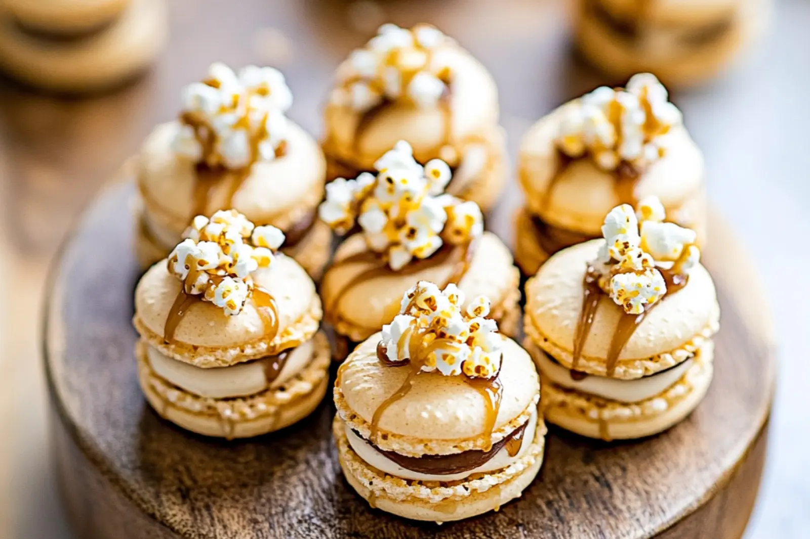 CARAMEL POPCORN MACARONS centered hero view, clean and uncluttered
