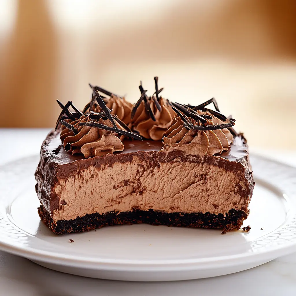 CHOCOLATE CHEESECAKE centered hero view, clean and uncluttered