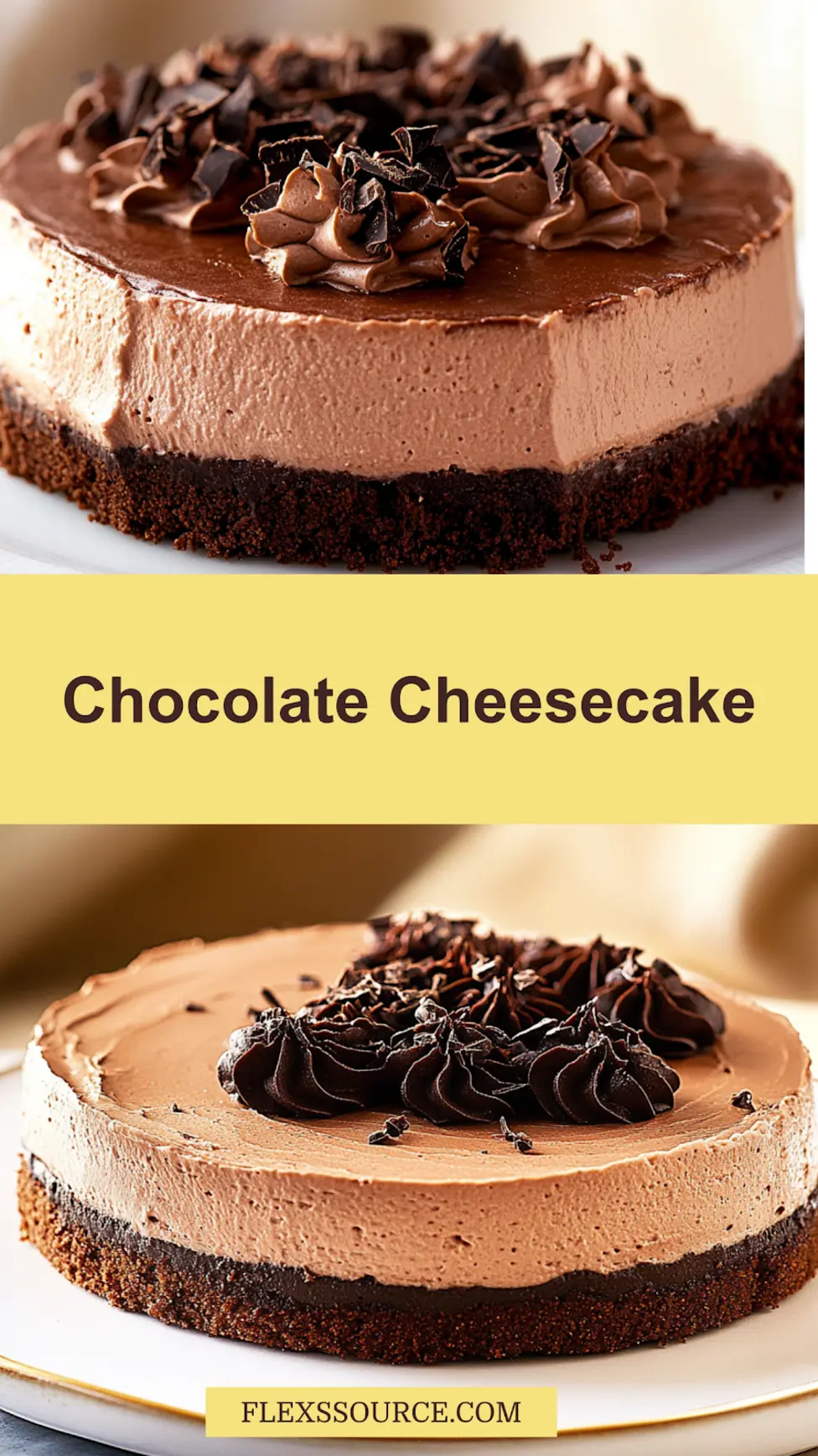 CHOCOLATE CHEESECAKE centered hero view, clean and uncluttered